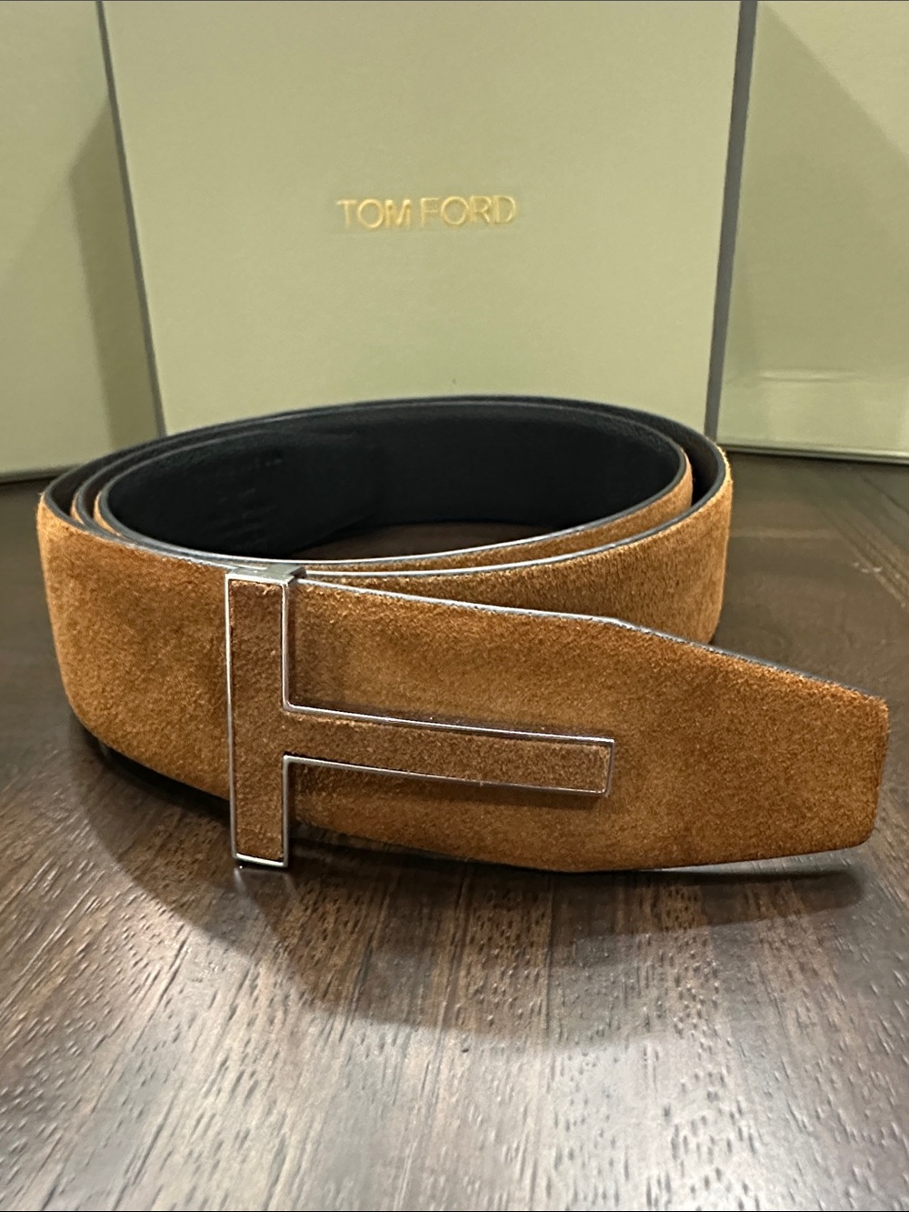 Tom Ford Tan Suede T-Buckle Men's Belt - Picture 1 of 4